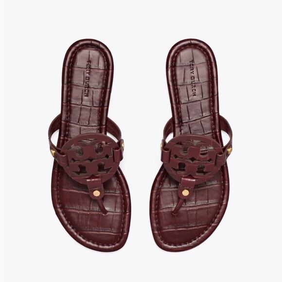 TORY BURCH MILLER CROC-EMBOSSED LEATHER SANDAL! Sz 8 - Picture 1 of 6